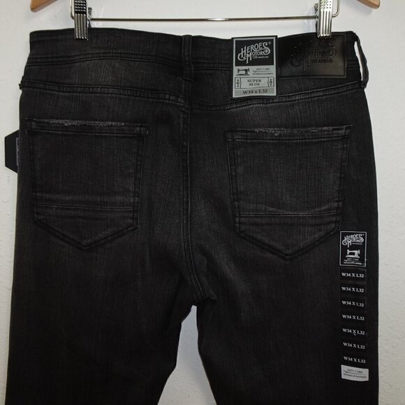 Heroes Motors Moto Jeans Men's Size 34x32 Black Denim Super Slim Paint Splatters - Picture 7 of 14